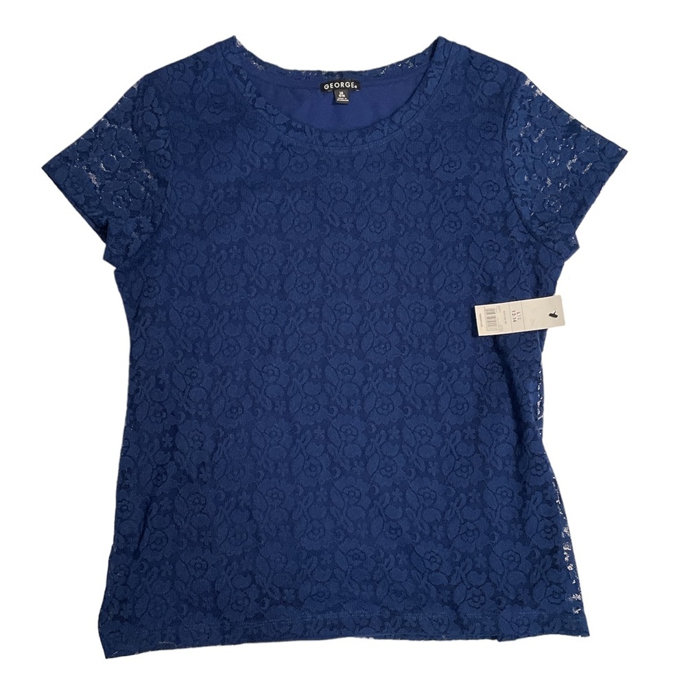 George Women Lace Top with Full lining Royal Blue Blouse Size Large (12-14)